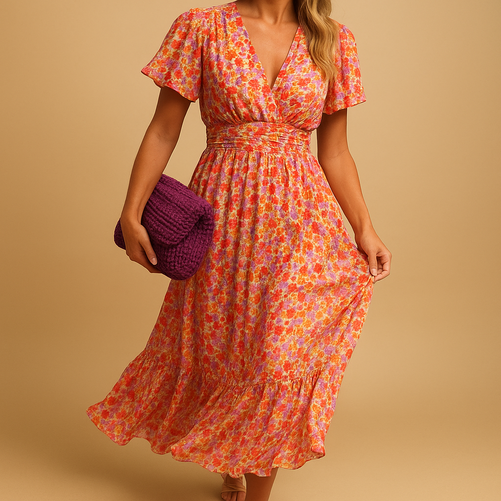 Maxi zomerjurk met V-hals en bloemenprint voor dames | Isabella
