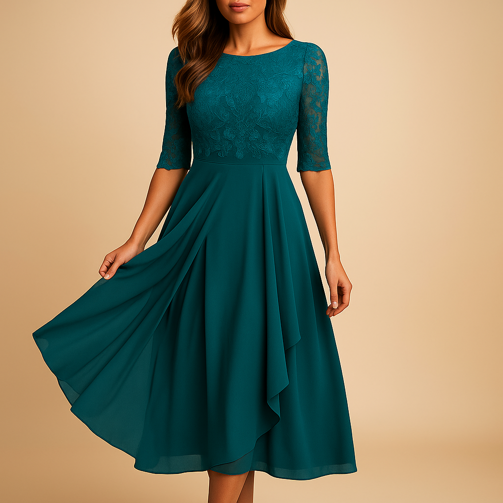 Midi-jurk met kanten top en asymmetrische rok voor dames | Livia