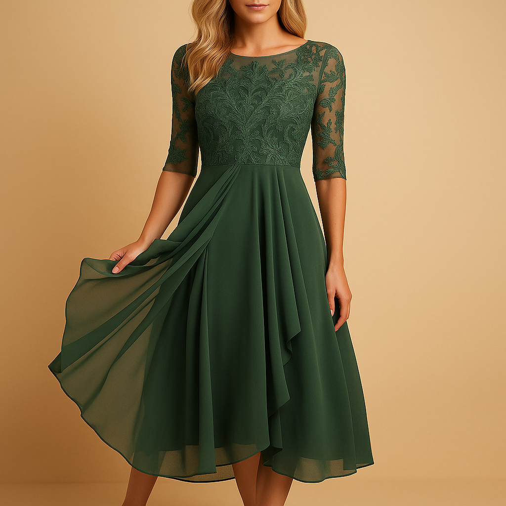 Midi-jurk met kanten top en asymmetrische rok voor dames | Livia