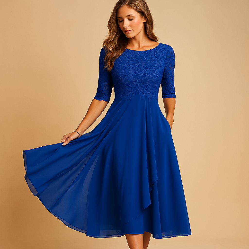 Midi-jurk met kanten top en asymmetrische rok voor dames | Livia