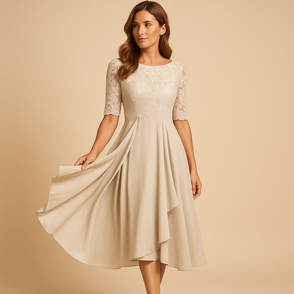 Midi-jurk met kanten top en asymmetrische rok voor dames | Livia