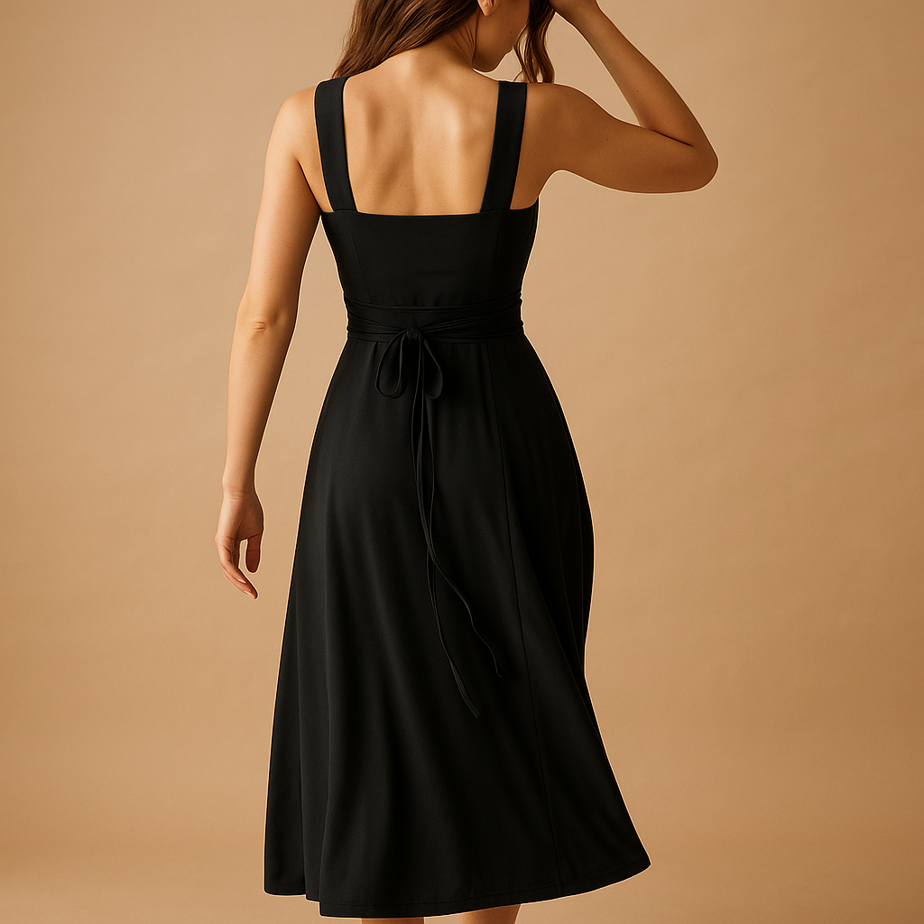 Midi-jurk met vierkante hals en elastische taille voor dames | Fenna