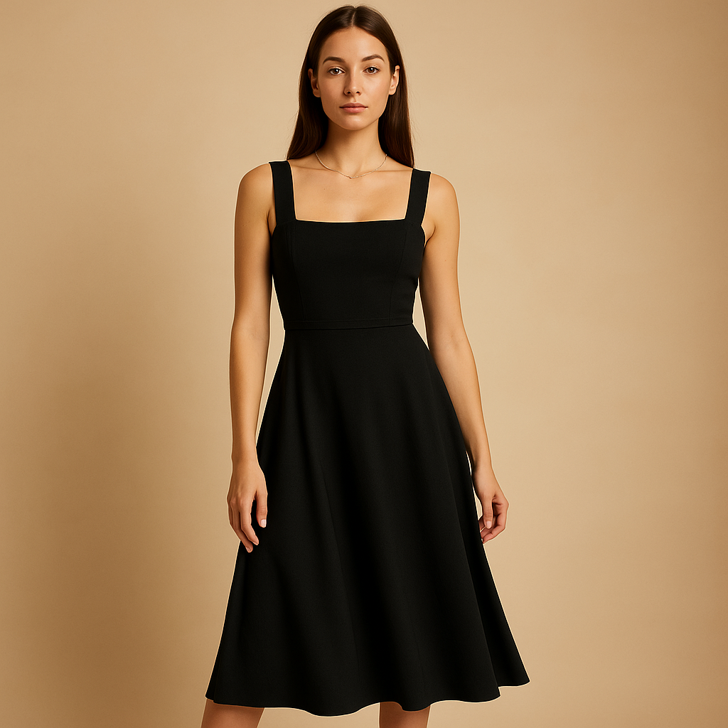 Midi-jurk met vierkante hals en elastische taille voor dames | Fenna