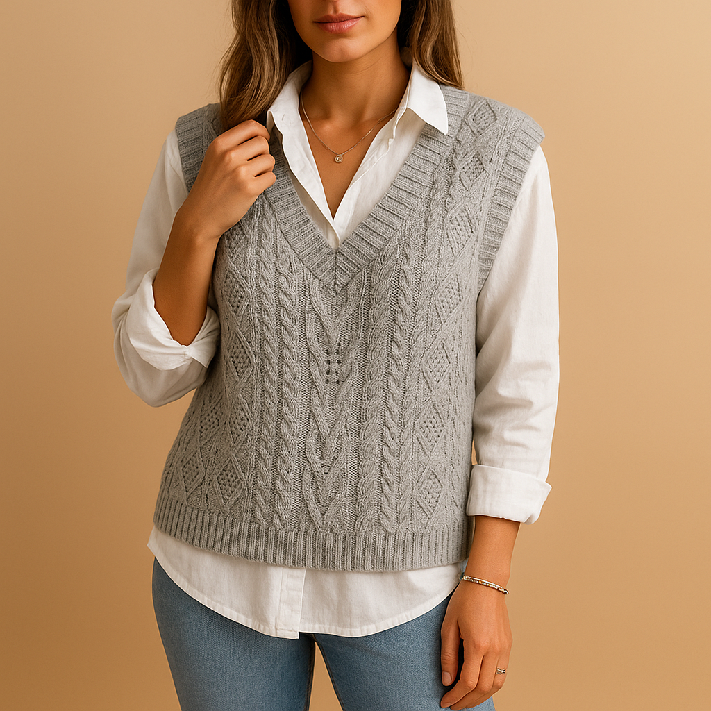 Mouwloos kabelgebreid V-hals vest voor dames | Marit