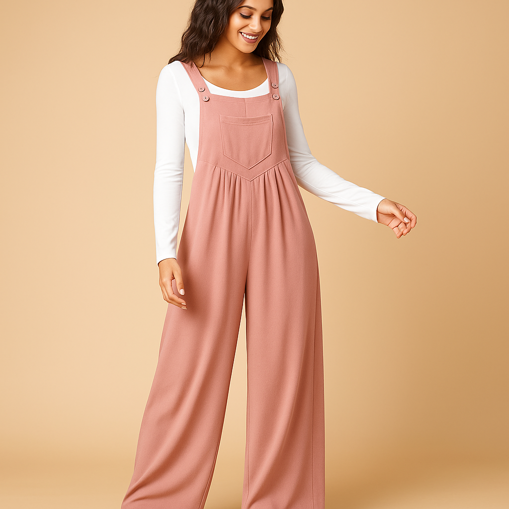 Mouwloze jumpsuit met zakken en gerimpeld ontwerp voor dames | Yolanda