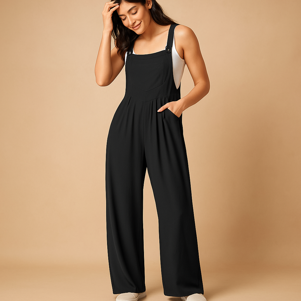 Mouwloze jumpsuit met zakken en gerimpeld ontwerp voor dames | Yolanda