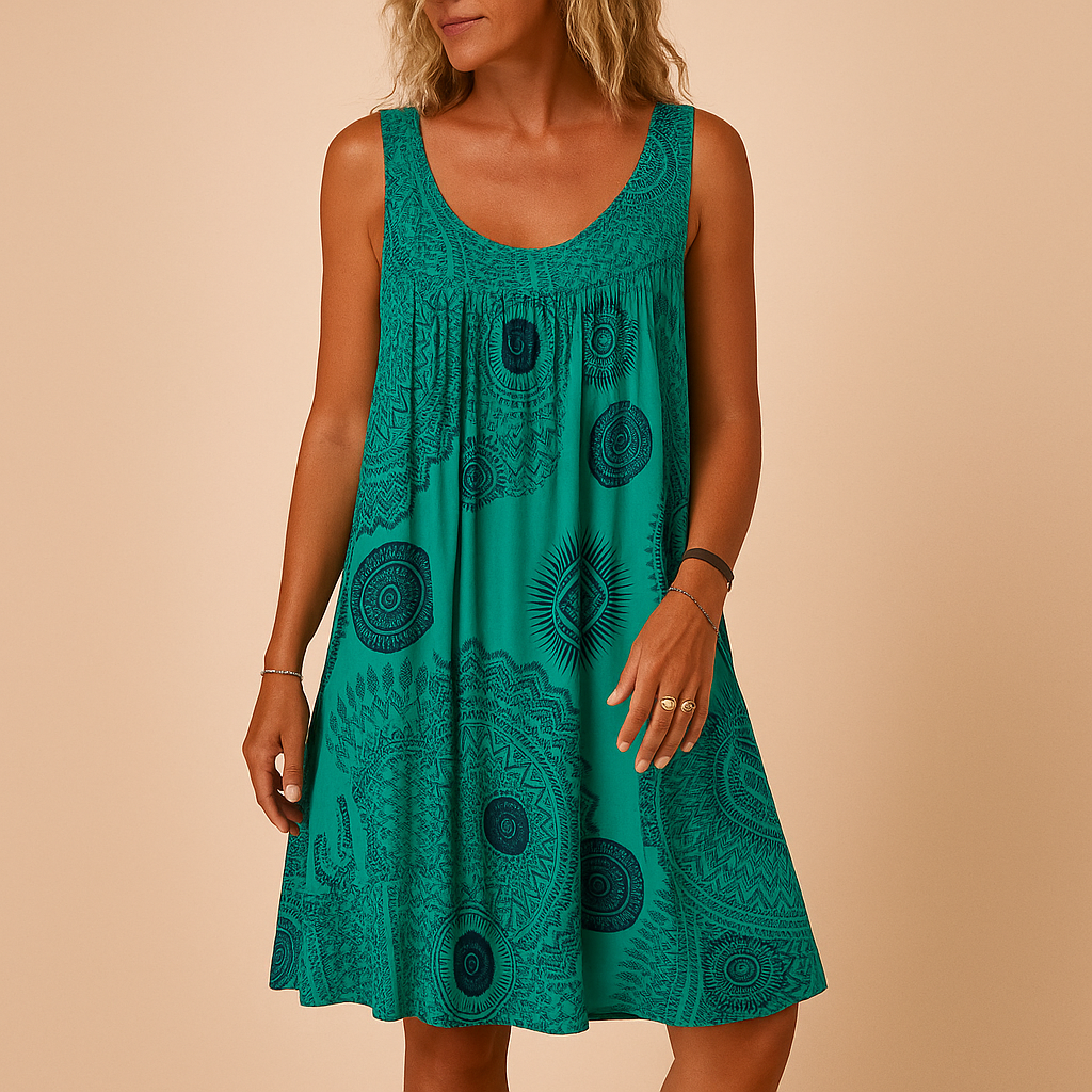 Mouwloze zomerjurk met kleurrijke print voor dames | Leilany