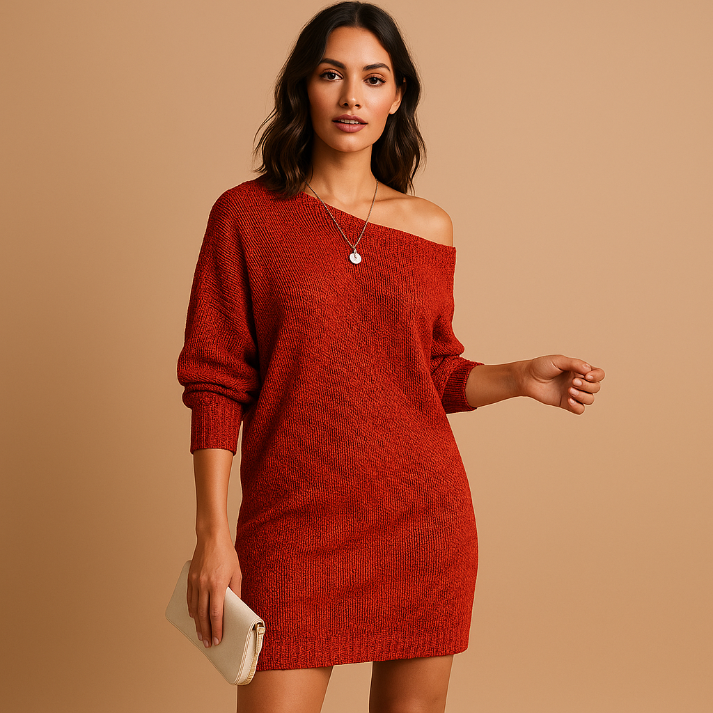 Off-shoulder midi-jurk met elegante pasvorm voor dames | Yara