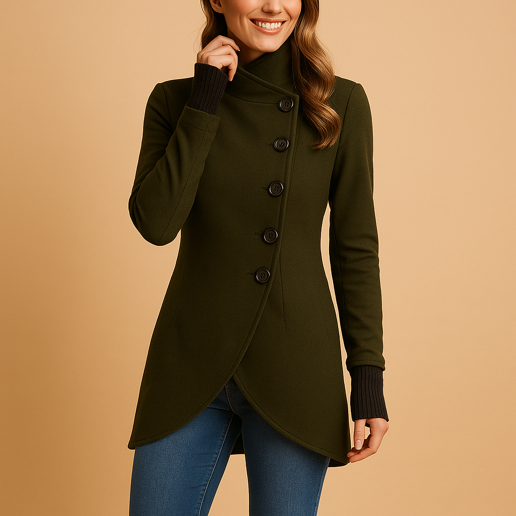 Oversized asymmetrische jas met knopen voor dames | Lianne