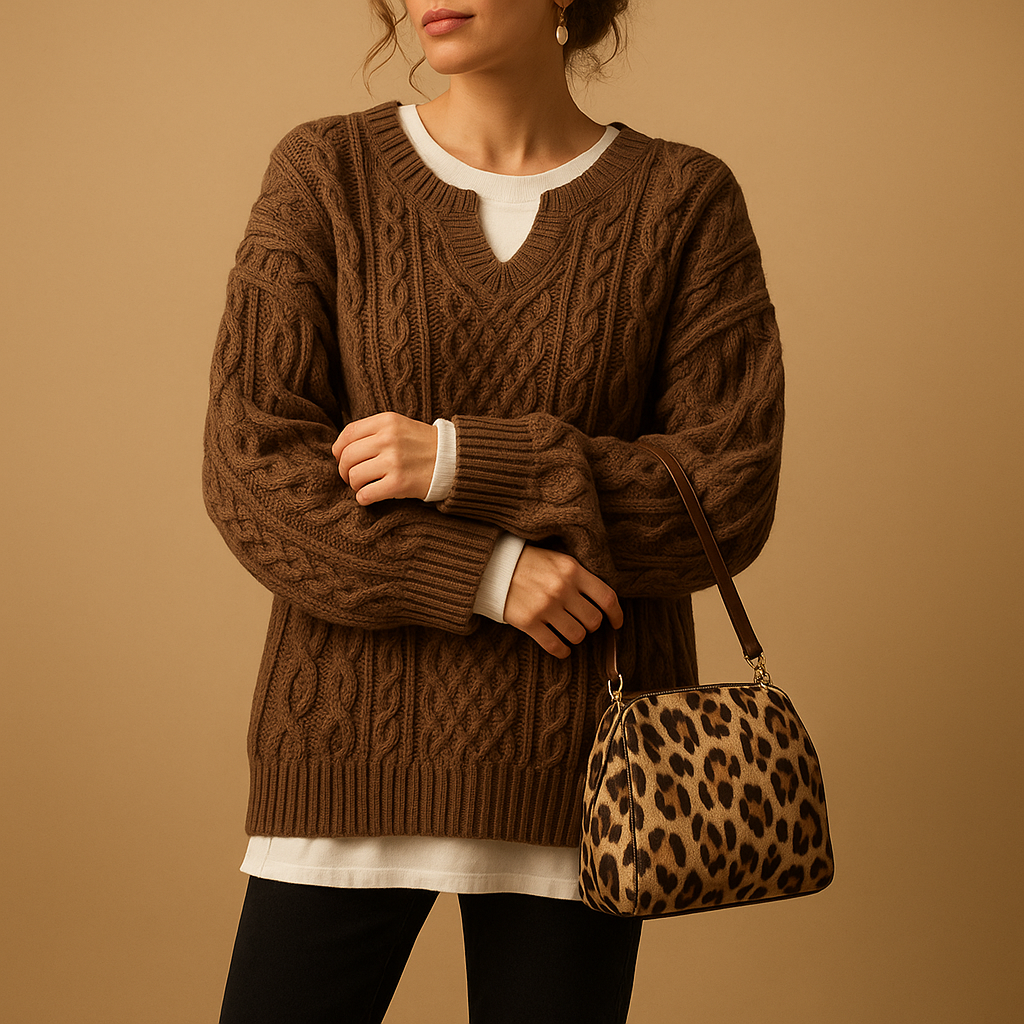 Oversized chunky gebreide damestrui met ronde hals | Lotte