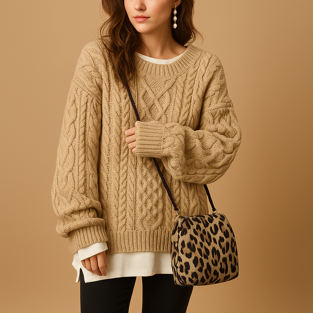 Oversized chunky gebreide damestrui met ronde hals | Lotte