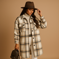 Lange geruite wol-look jas voor dames | Marit