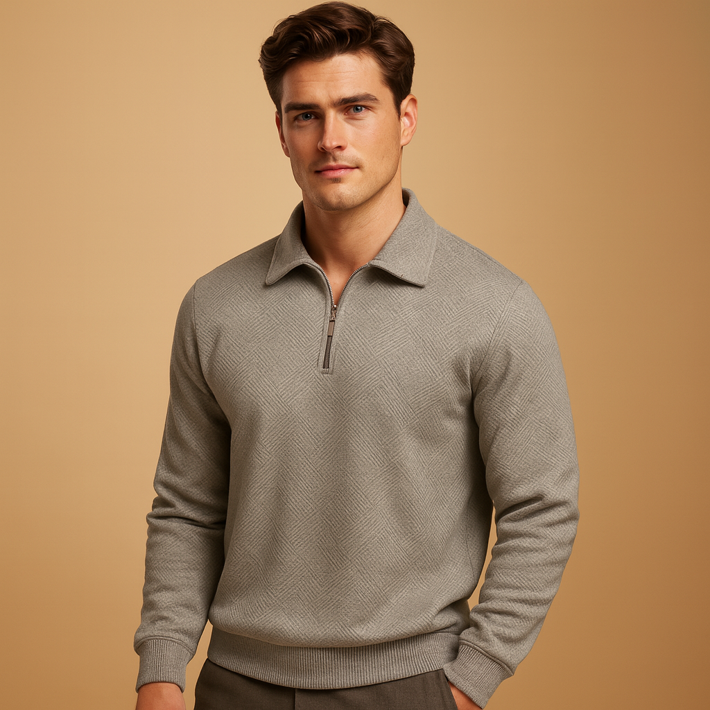 Polo trui met kwart rits en geometrische print voor heren | Damian