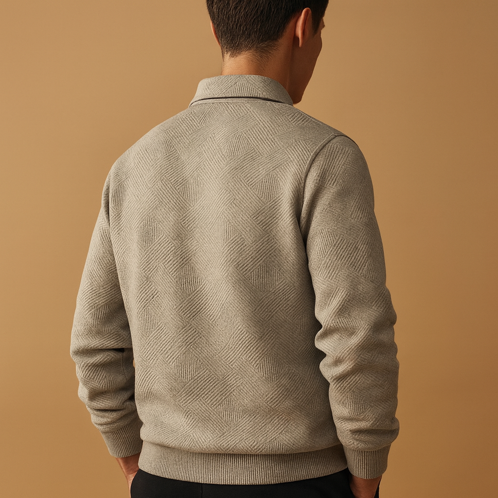 Polo trui met kwart rits en geometrische print voor heren | Damian