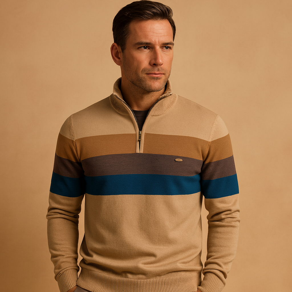 Retro gestreepte pullover met rits voor heren | Marcel