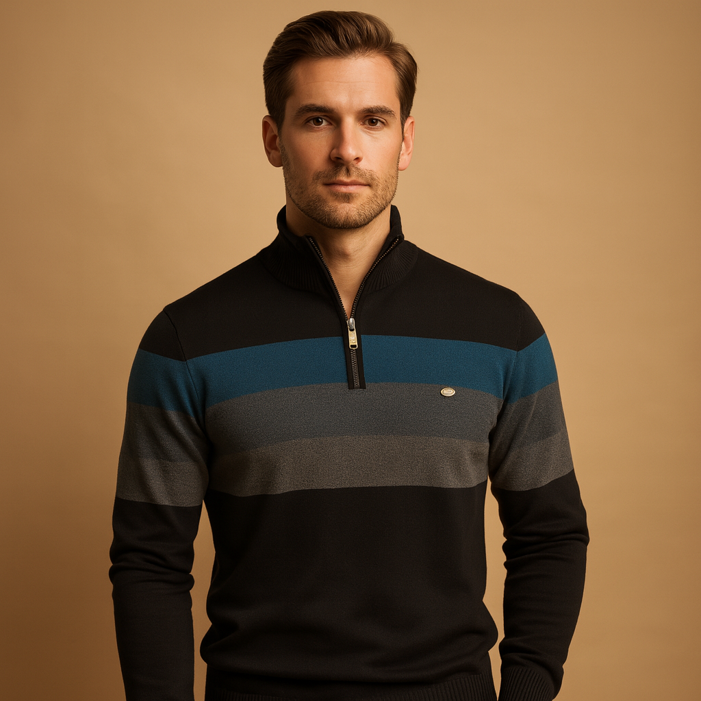 Retro gestreepte pullover met rits voor heren | Marcel