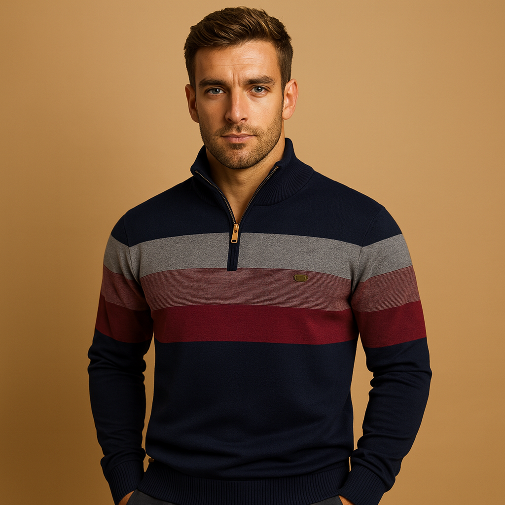 Retro gestreepte pullover met rits voor heren | Marcel