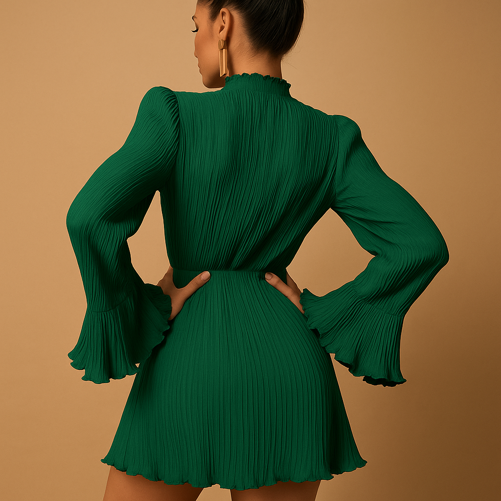 Ribbel mini-jurk met lange mouwen voor dames | Femke