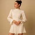 Ribbel mini-jurk met lange mouwen voor dames | Femke