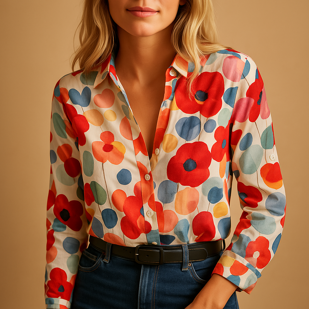 Fleur | Rode bloemenblouse met lange mouwen voor dames