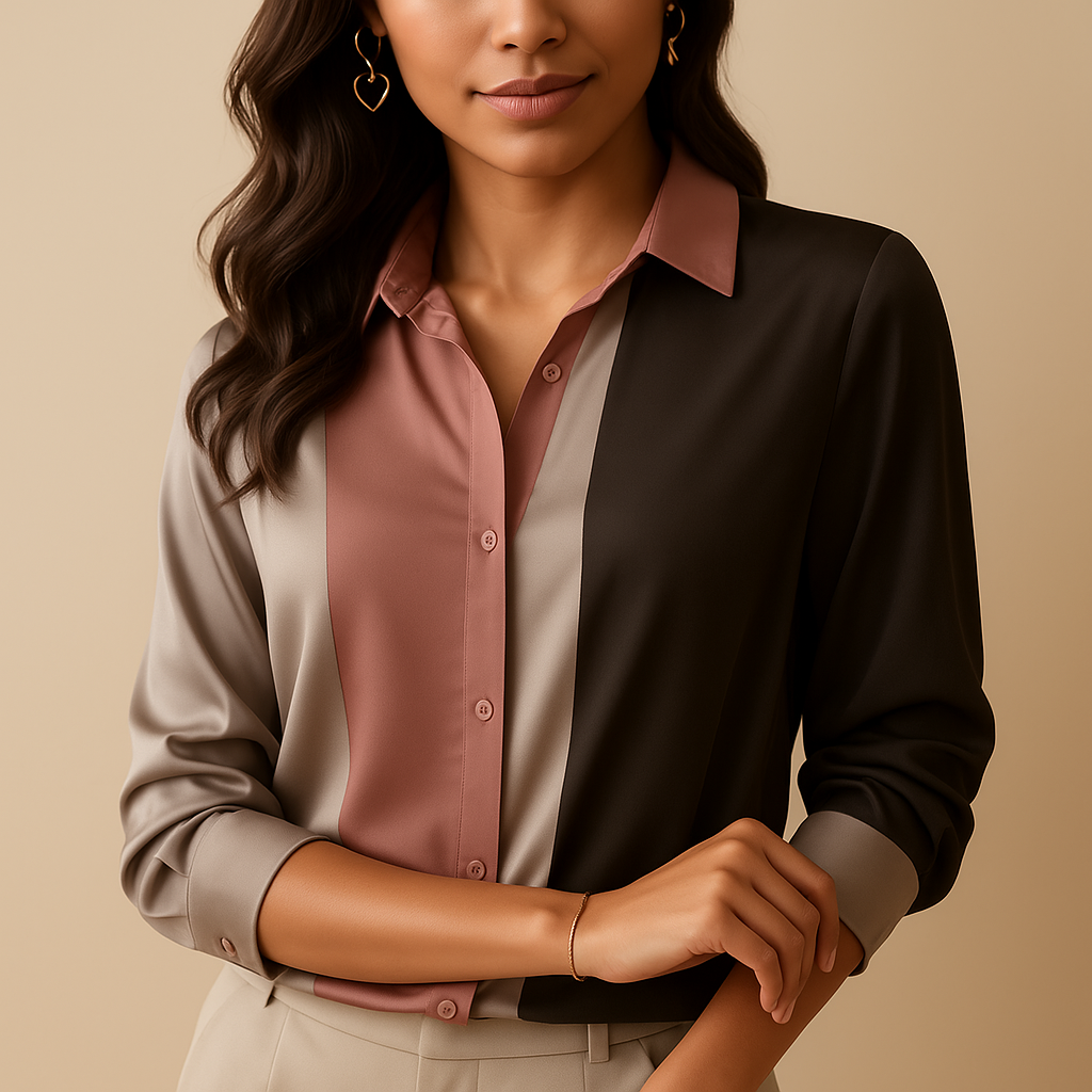Satijnen blouse met patchwork strepen voor dames | Giselle
