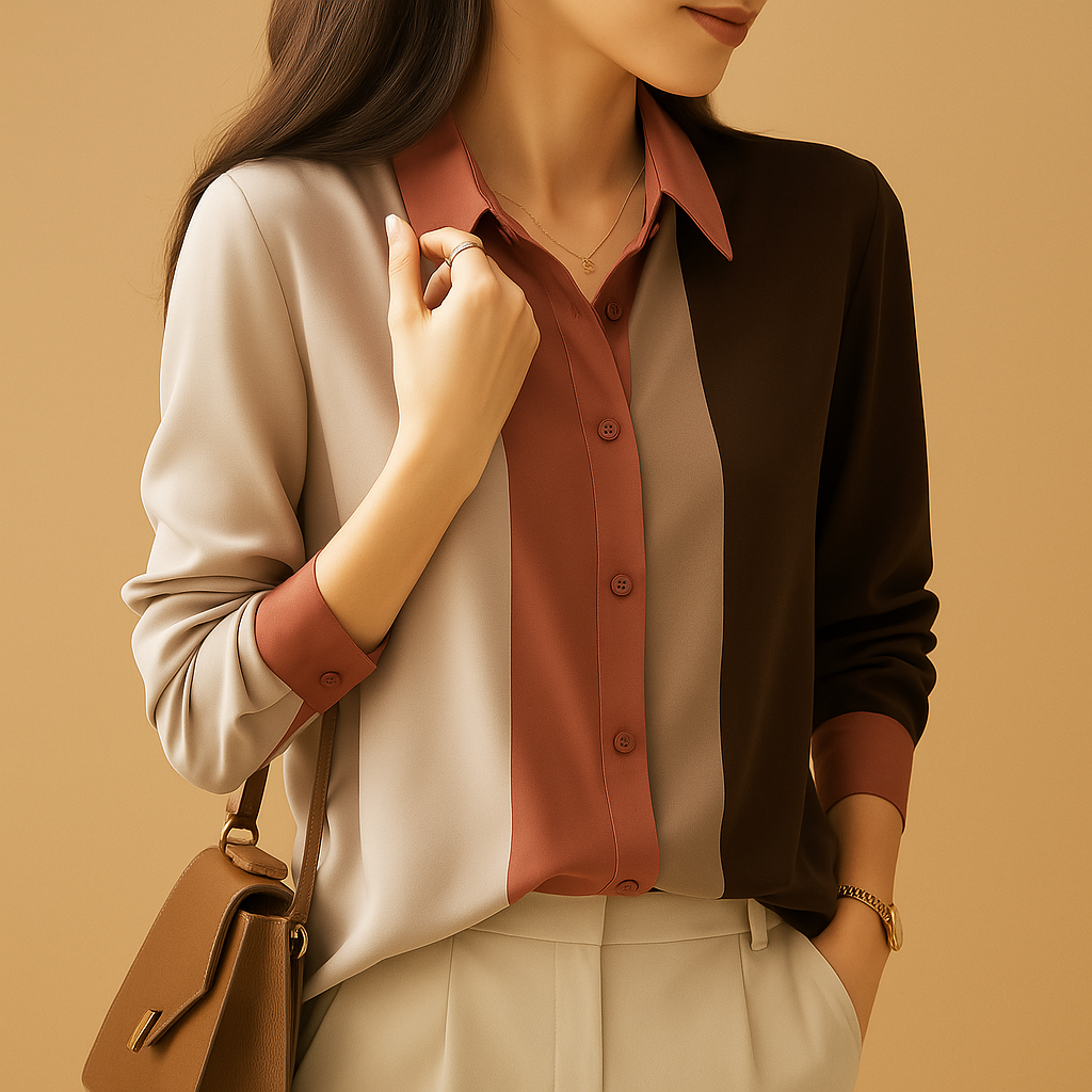 Satijnen blouse met patchwork strepen voor dames | Giselle