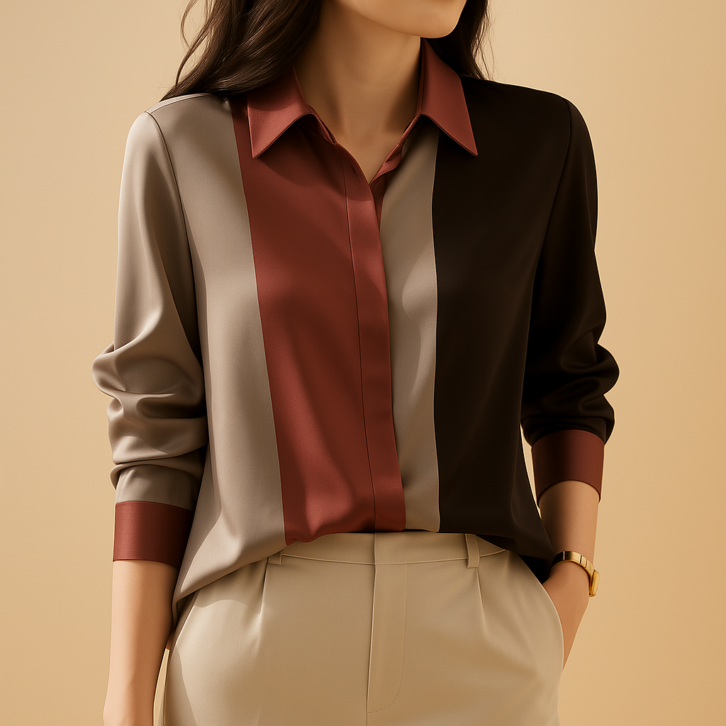 Satijnen blouse met patchwork strepen voor dames | Giselle