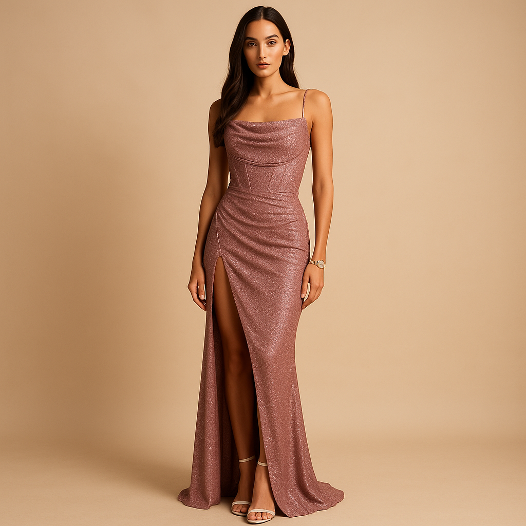 Satijnen corsetjurk met split voor dames | Elise