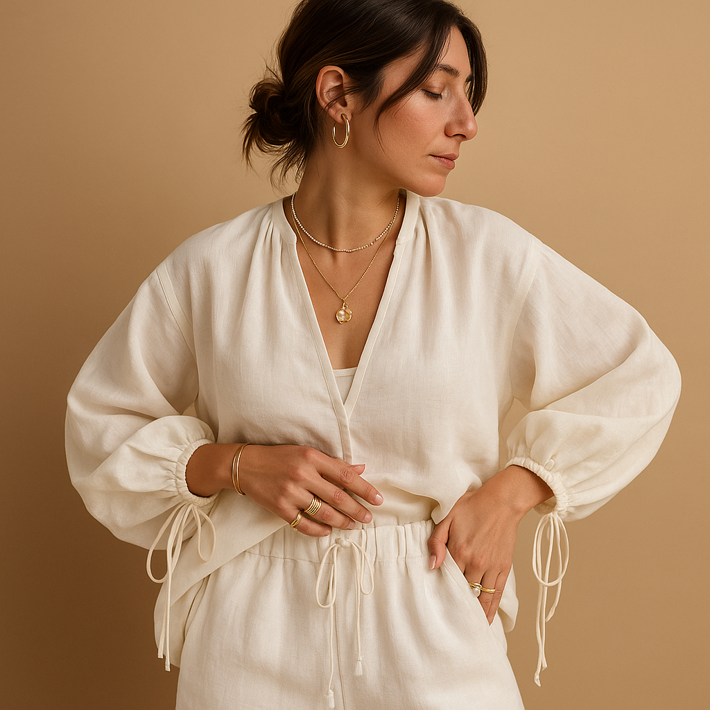 V-hals top en short met ruches voor dames | Milou