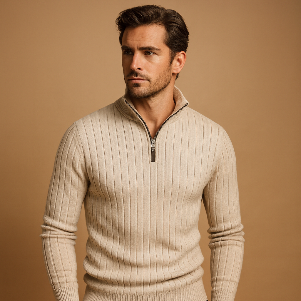 Sweater met half-zip en ribgebreide mouwen voor heren | Stefan