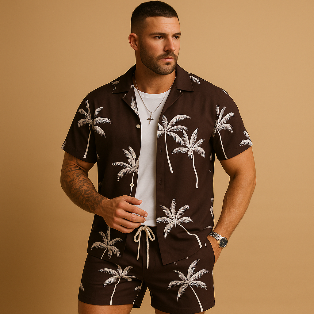 Tropisch zomersetje met palmbomenprint voor heren | Koen