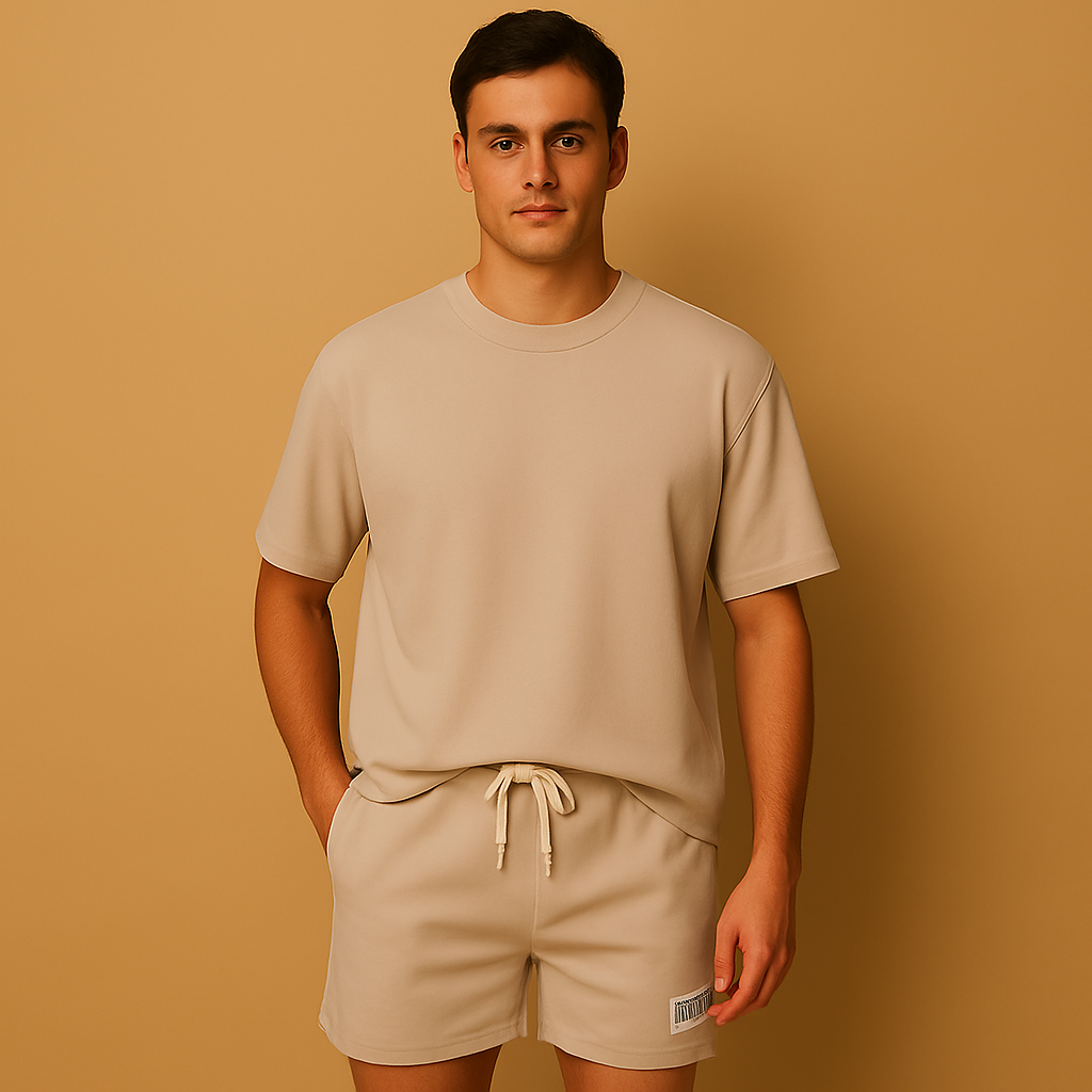 T-shirt en short set in effen kleur voor heren | Sunny