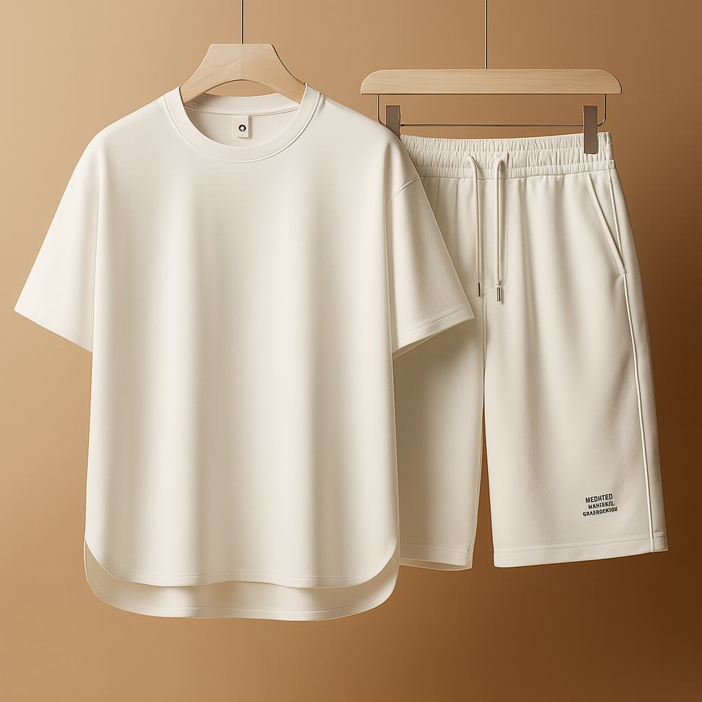 T-shirt en short set in effen kleur voor heren | Sunny