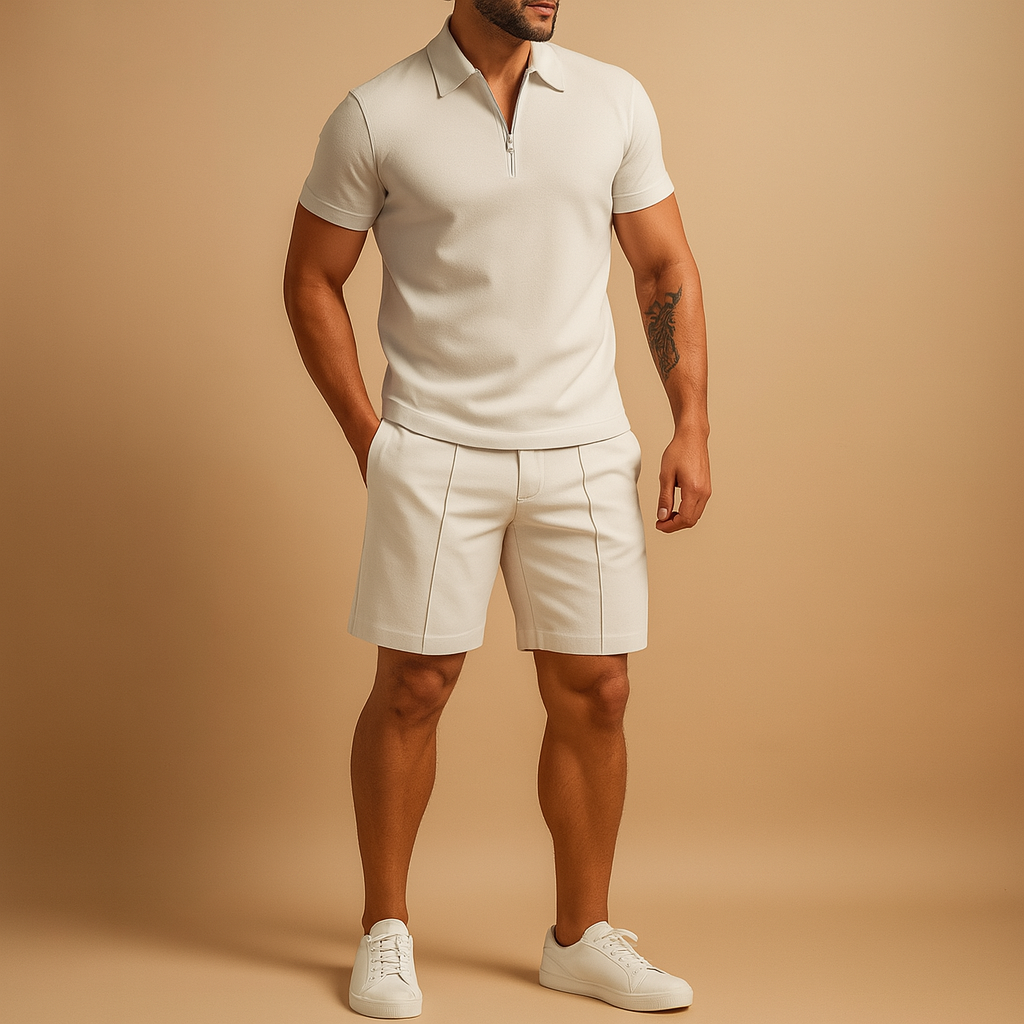 Tweedelig zomerset met polo en korte broek voor heren | Nathan