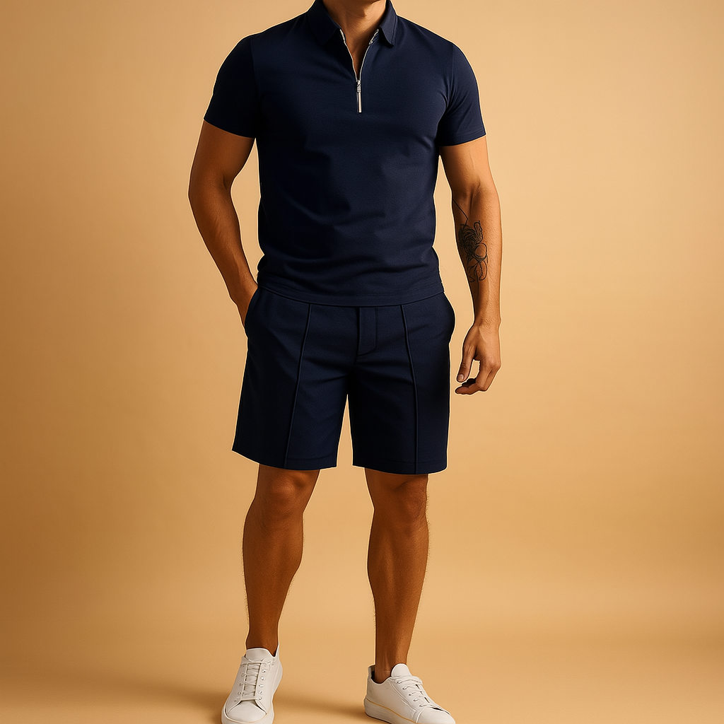 Tweedelig zomerset met polo en korte broek voor heren | Nathan