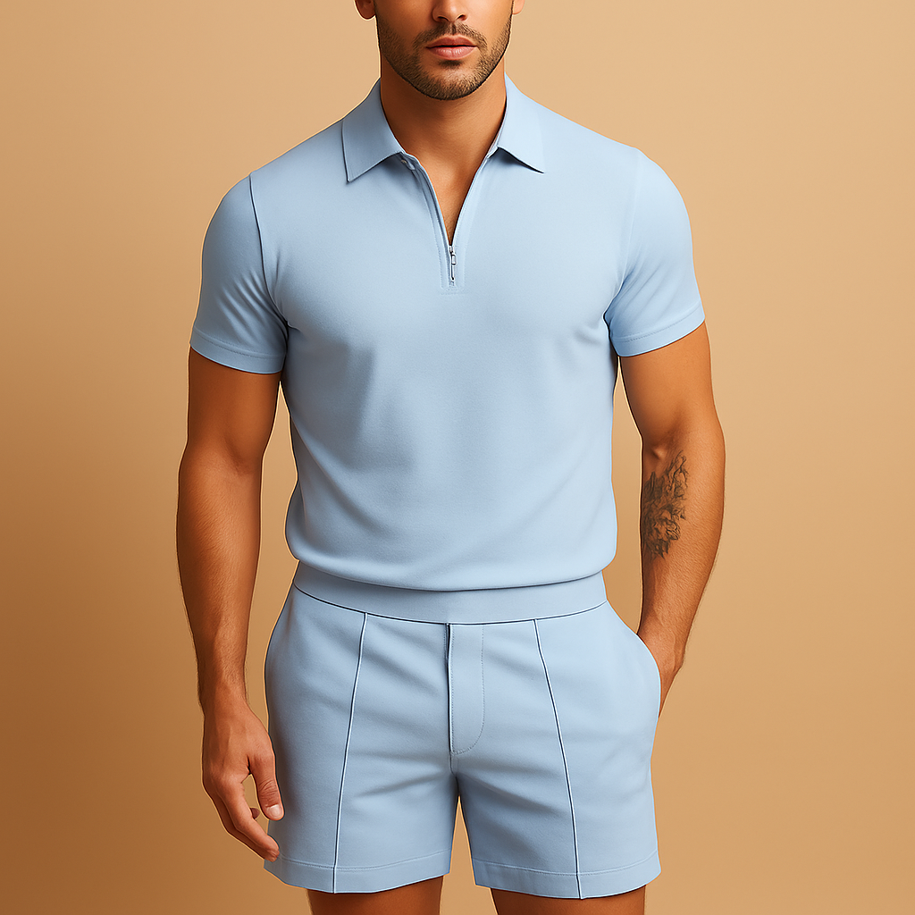 Tweedelig zomerset met polo en korte broek voor heren | Nathan