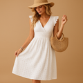 Witte midi-zomerjurk met ruches voor dames | Lieke