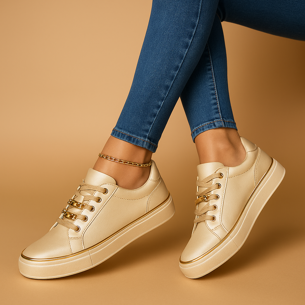 Witte sneakers met gouden detail voor dames | Fleur