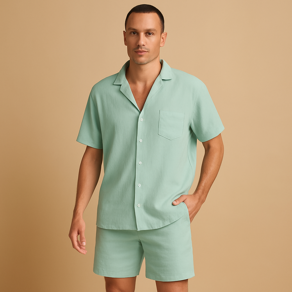Zomers heren set met V-hals shirt en comfortabele shorts voor heren | Gijs