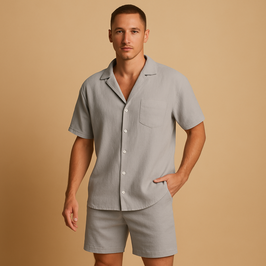 Zomers heren set met V-hals shirt en comfortabele shorts voor heren | Gijs