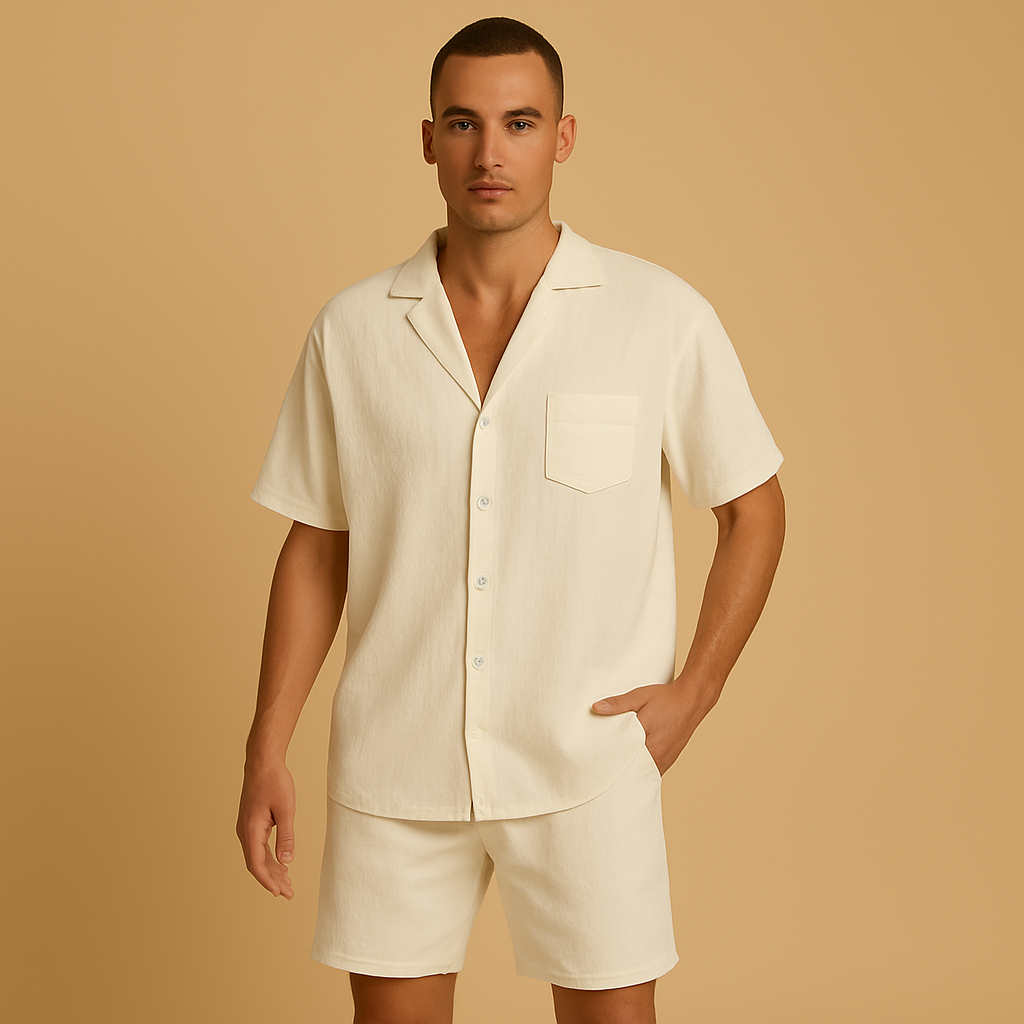 Zomers heren set met V-hals shirt en comfortabele shorts voor heren | Gijs
