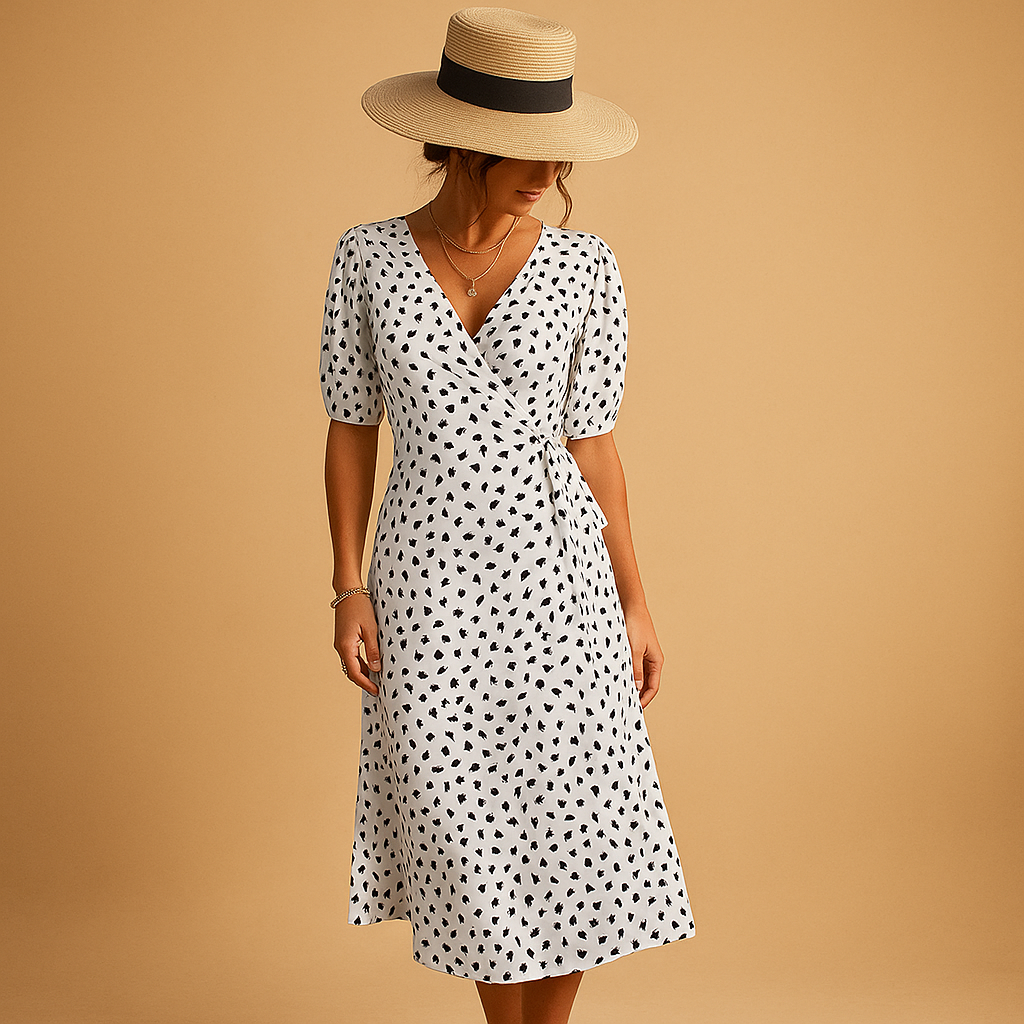 Zomerse V-hals jurk met stippenprint voor dames | Elena
