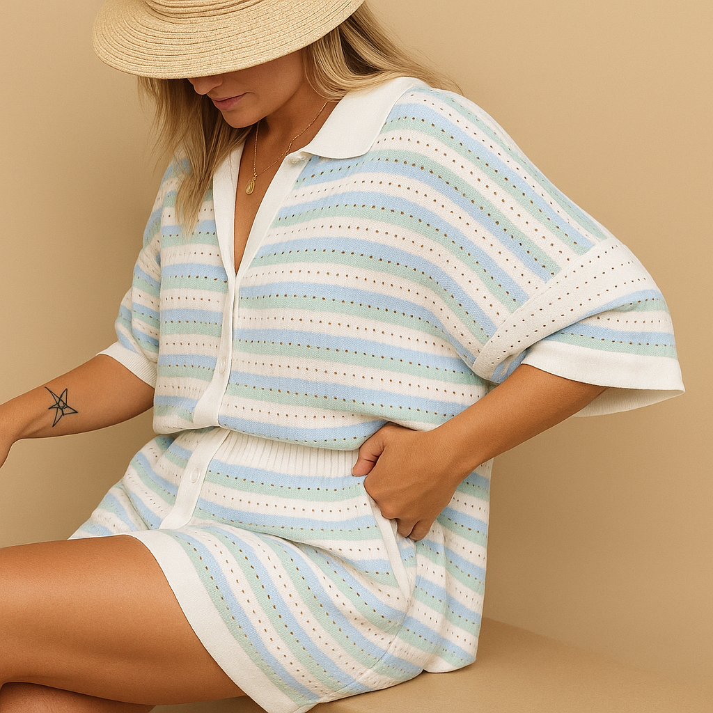 Gestreepte zomerset met blouse en short voor dames | Britt