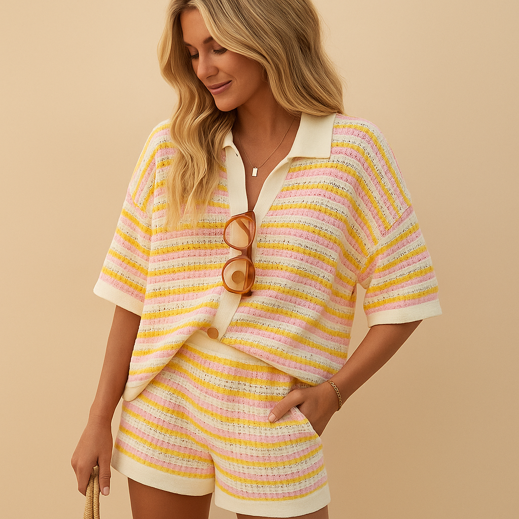 Gestreepte zomerset met blouse en short voor dames | Britt