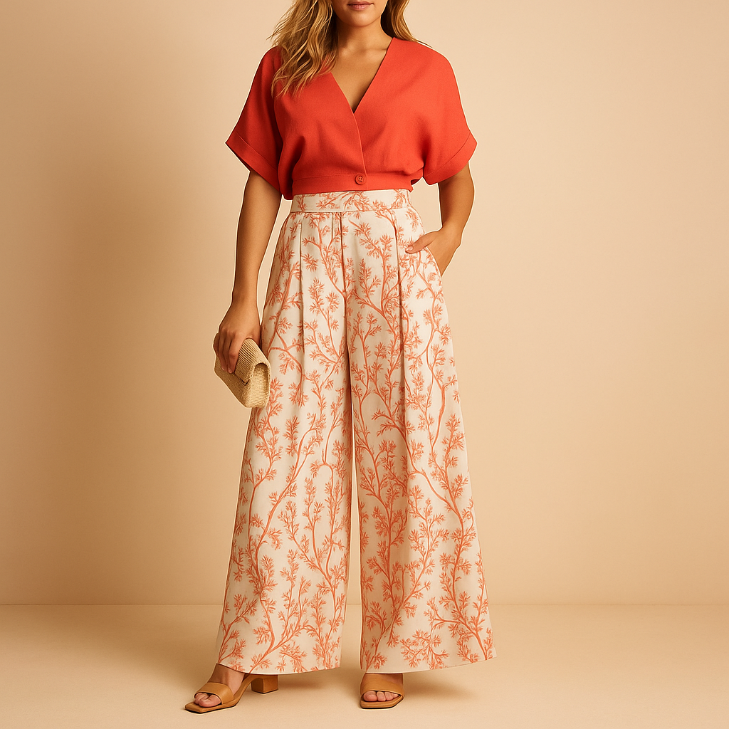 Zomerset met bloemenprint en wijde broek voor dames | Naleya