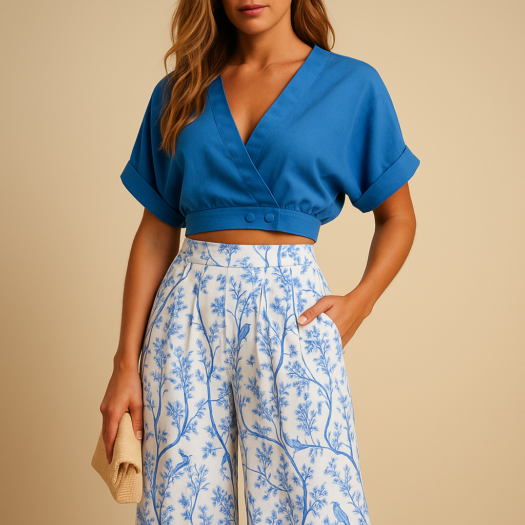 Zomerset met bloemenprint en wijde broek voor dames | Naleya