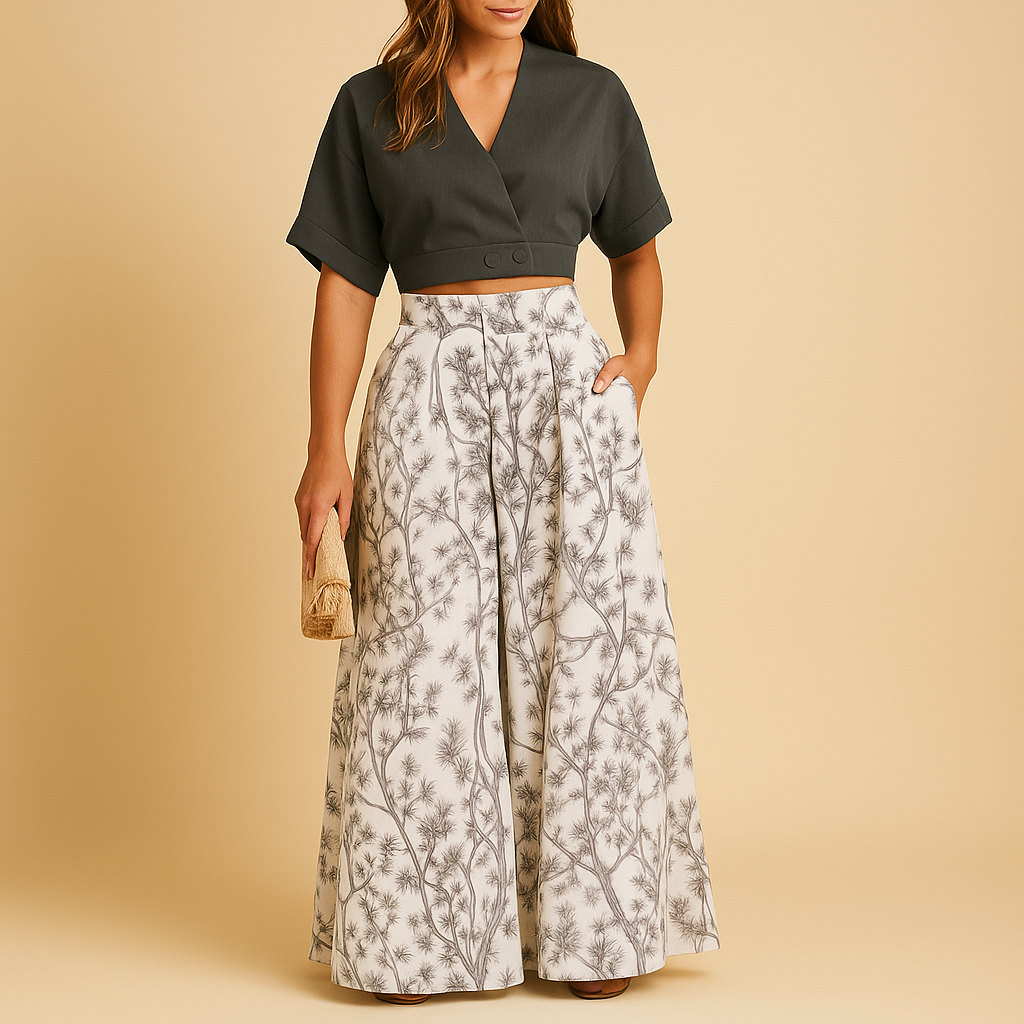 Zomerset met bloemenprint en wijde broek voor dames | Naleya